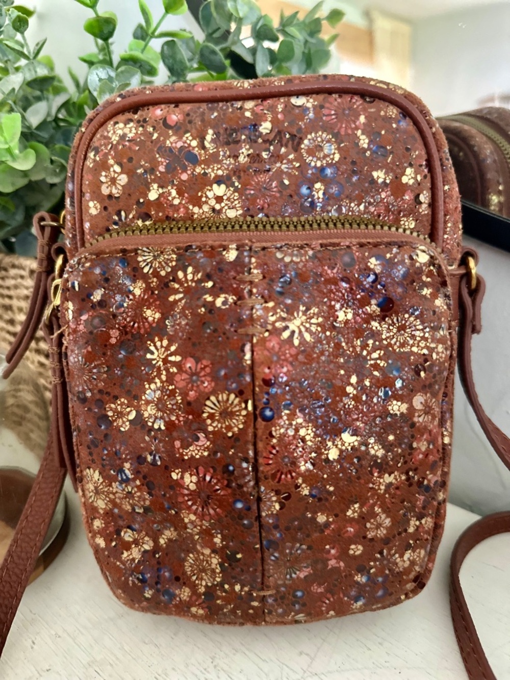 American Leather Co Cleveland Vintage Floral Leather Mini Crossbody